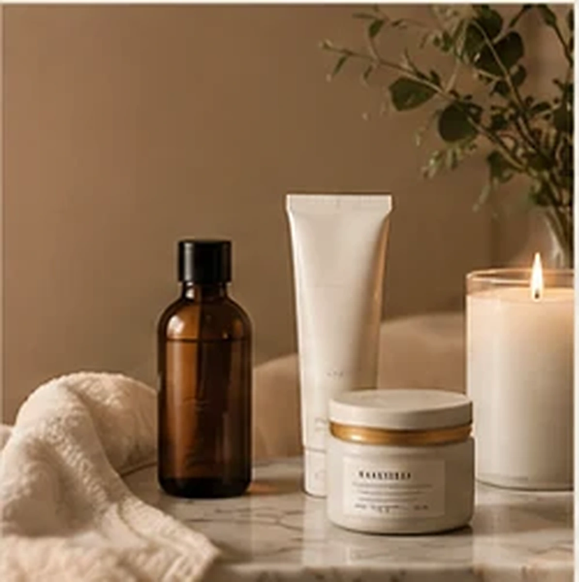 Warm-toned beauty and wellness products