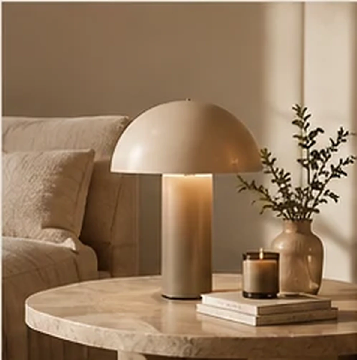 Warm interior with a lamp and decorative objects